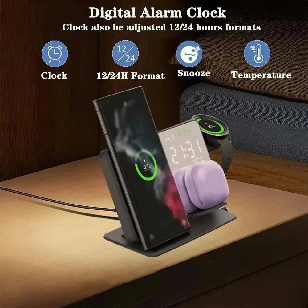 3 in 1 Wireless Charger Stand with Alarm Clock