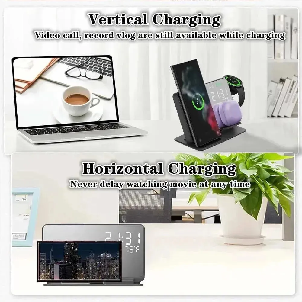 3 in 1 Wireless Charger Stand with Alarm Clock