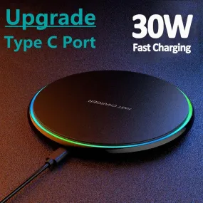 30W Wireless Charger For iPhone 15 14 13 12 X Pro Max Induction Fast Charging Pad Dock Station For Samsung S23 S22 Xiaomi Huawei