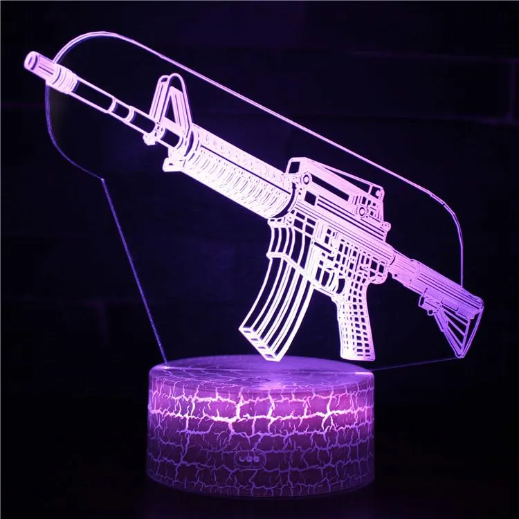 3D Illusion Night Lights M4A1 Arms LED Table Lamp USB Atmosphere Lamp AK47 Machine Gun Lights Model Toys for Kids Christmas Gift