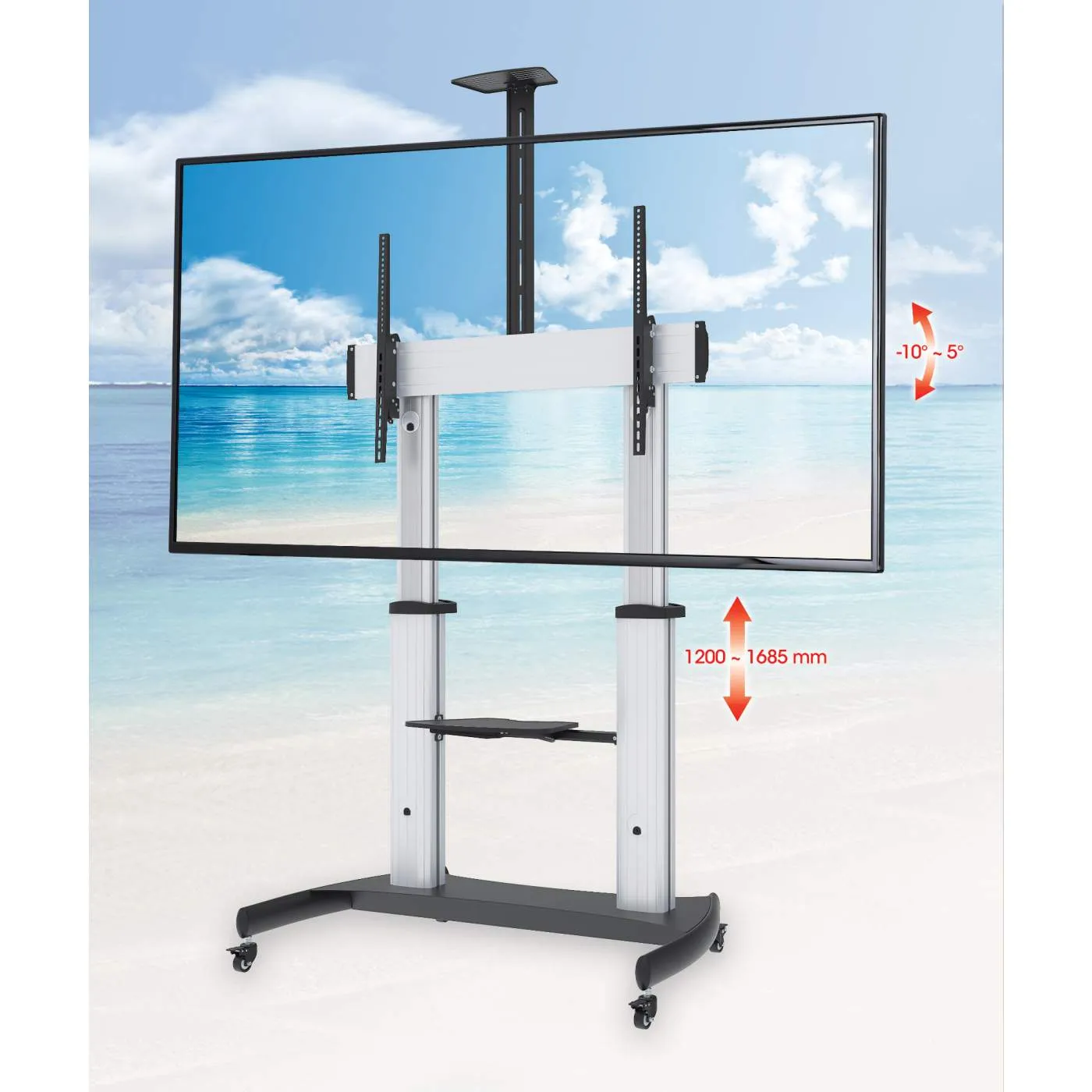 Aluminum Heavy-Duty Height-Adjustable Multimedia TV Cart