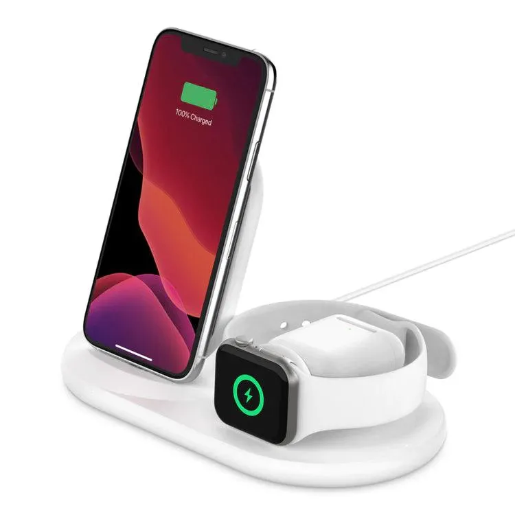 Belkin 3 in 1 Charger for iPhone Apple Watch and AirPods - Black & White