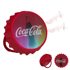 Coca-Cola Bottle Cap Shaped LED Light Bluetooth Speaker, Wall Mountable, Kick Stand, FM Radio