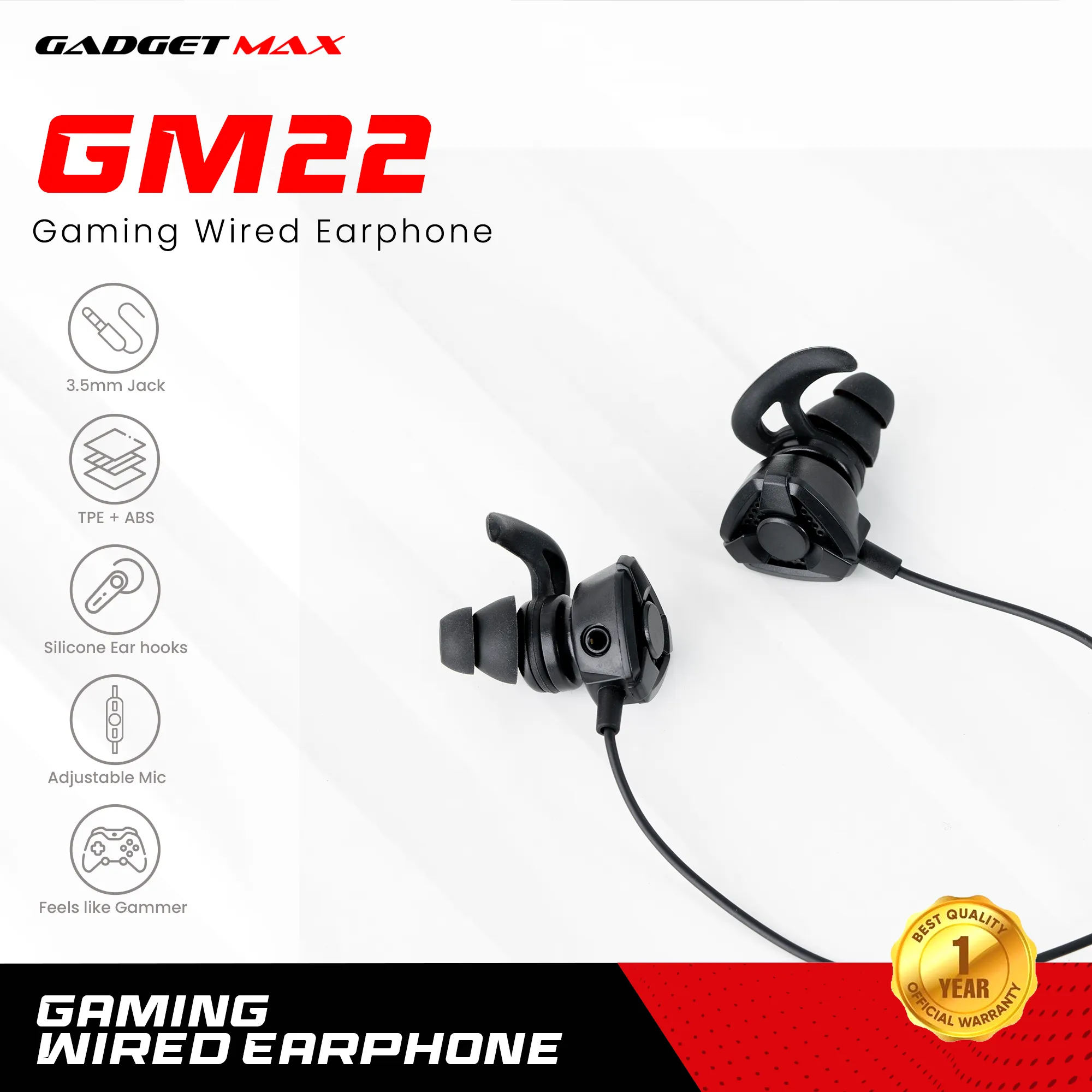 GADGET MAX GM22 3.5MM GAMING WIRED EARPHONE WITH MIC (1.2M) Wired Earphone - BLACK