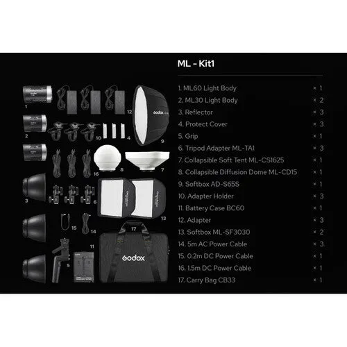 Godox Ml-Kit1 Daylight 3 Head Led Light Kit