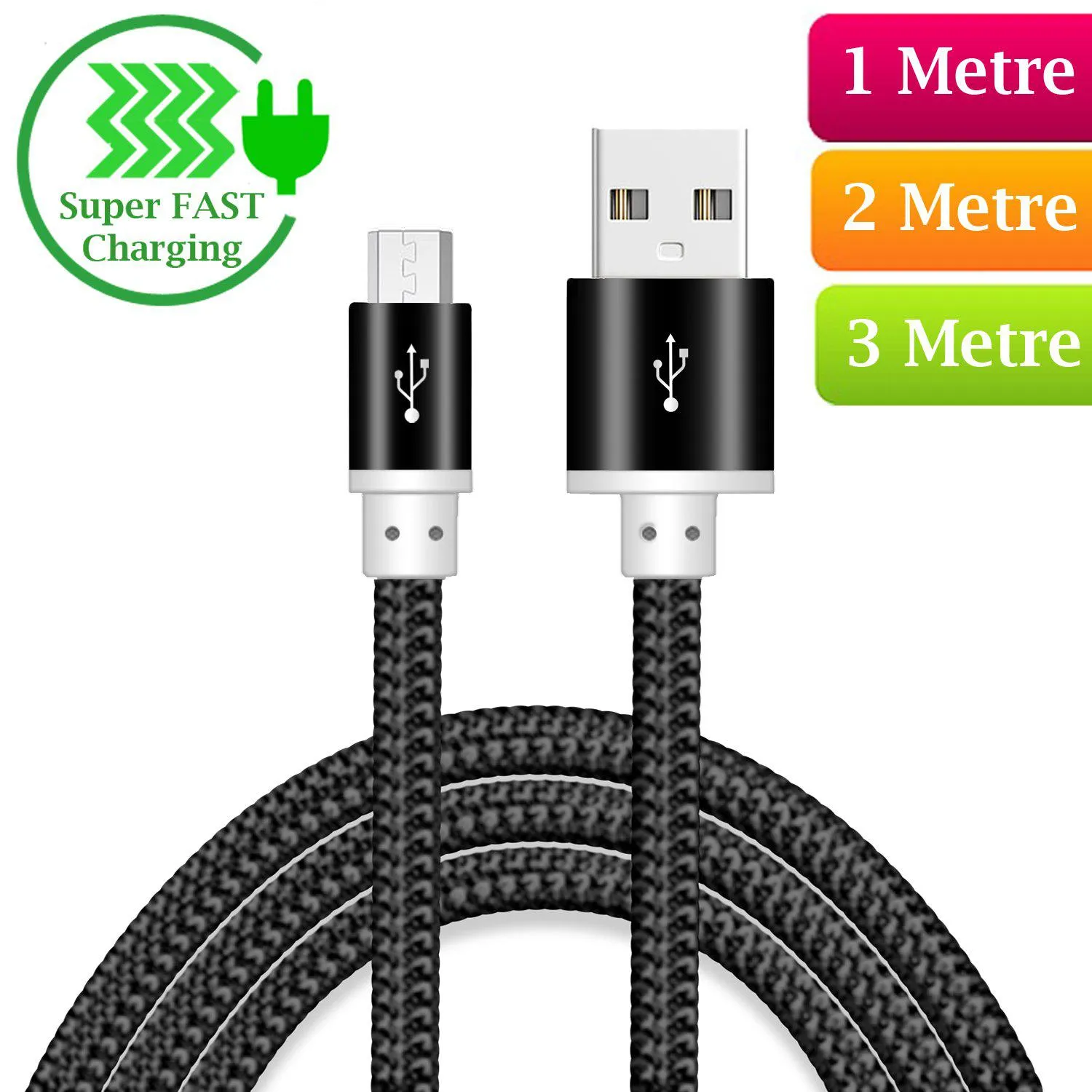 Heavyduty Braided Extra Long Fast Charge Micro USB Data Sync Phone Charger Cable