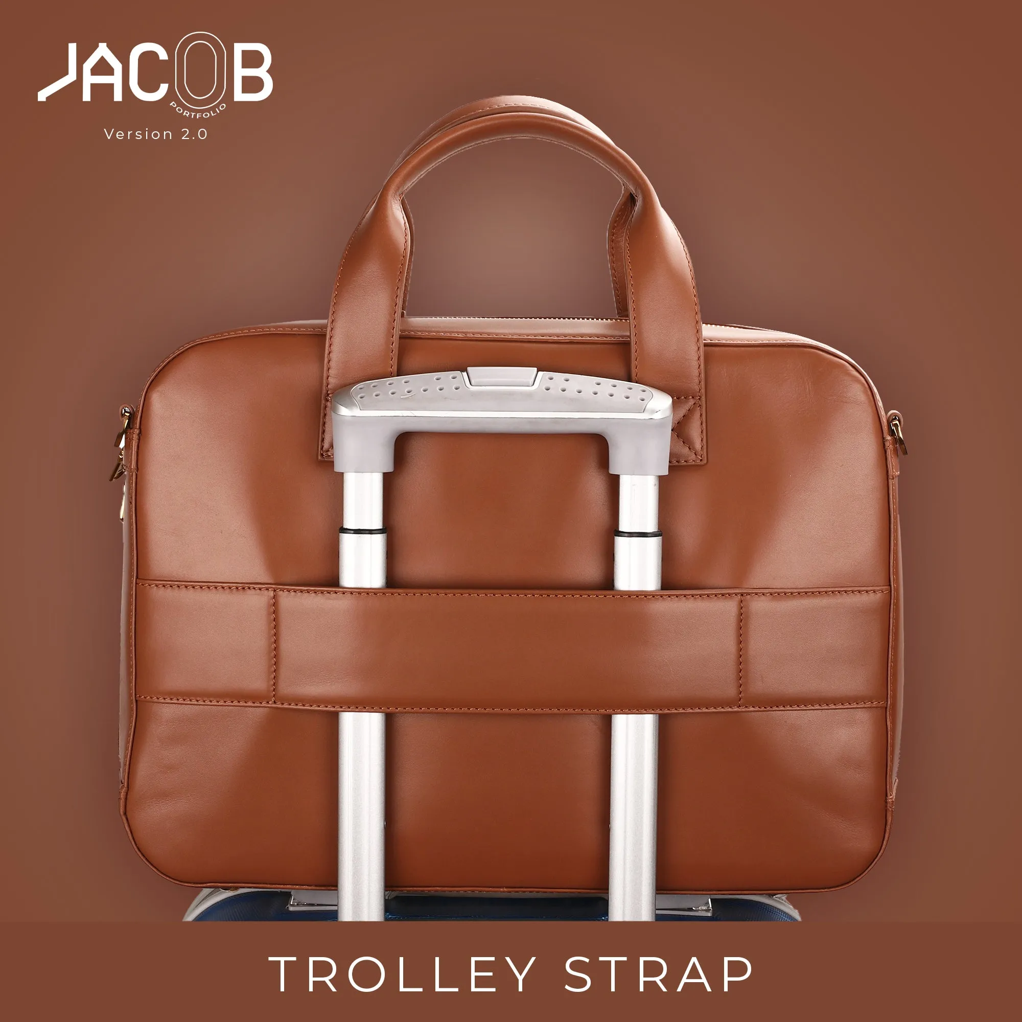 Jacob V 2.0 Luxury Laptop Bag / Briefcase For Office Use | Colour: Tan | Detachable Shoulder Strap | Trolley Strap Included