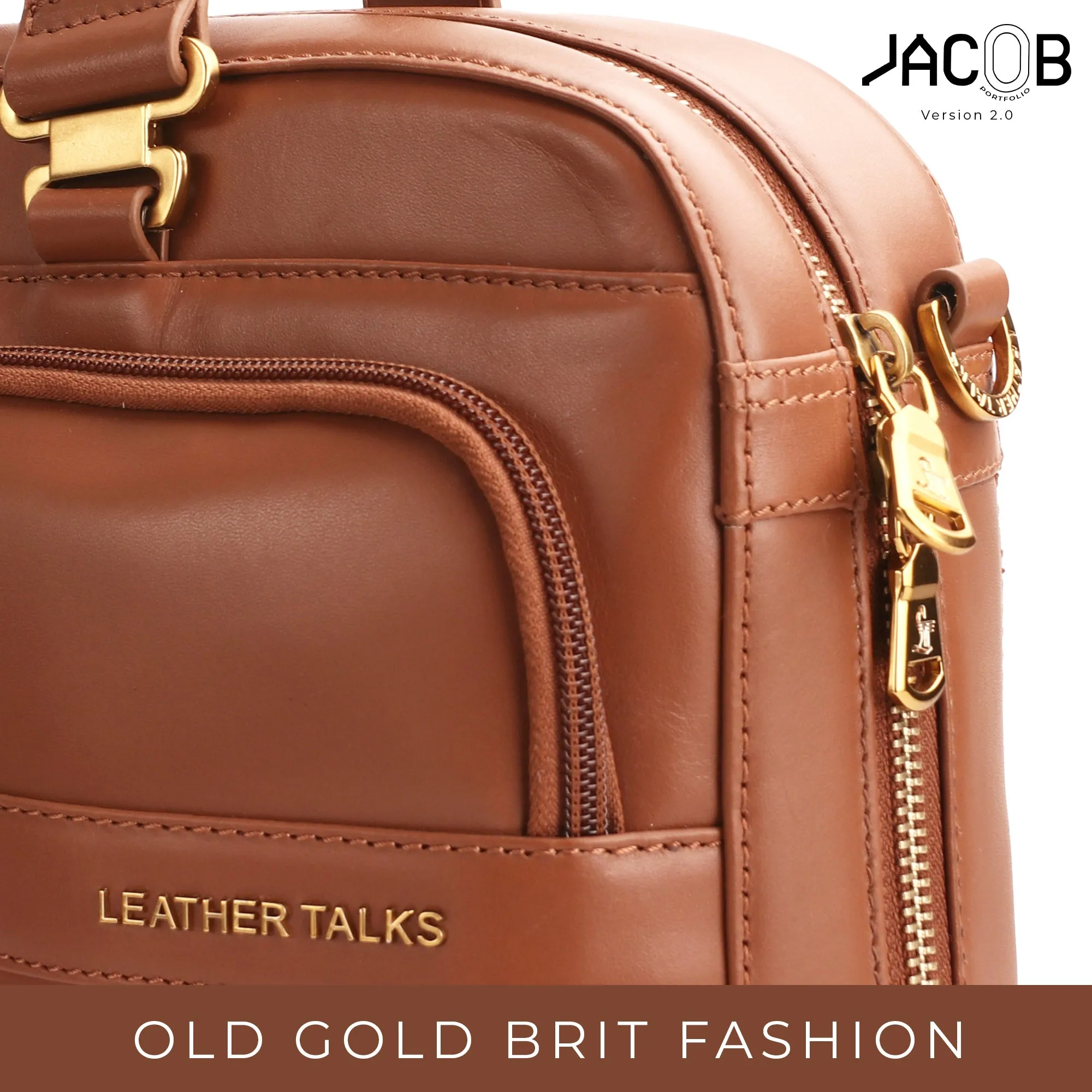 Jacob V 2.0 Luxury Laptop Bag / Briefcase For Office Use | Colour: Tan | Detachable Shoulder Strap | Trolley Strap Included