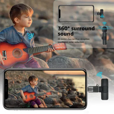 Lavalier Mini Microphone Wireless Audio, Video Recording With Phone Charging | Wireless Lapel Microphones | Chargeable Handheld Microphone