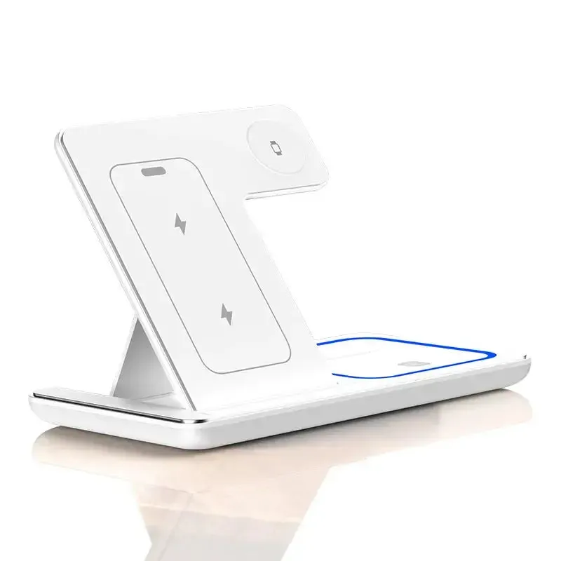 LED Fast Wireless Charger Stand 3 in 1 Foldable Charging Station