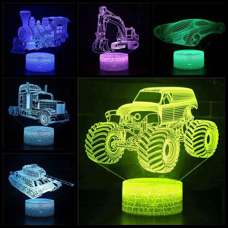 LED Touch Remote Control Light Car Icon LOGO Children Boy Night Light Toy Model Ornaments 3D Table Lamp Decoration Birthday Gift