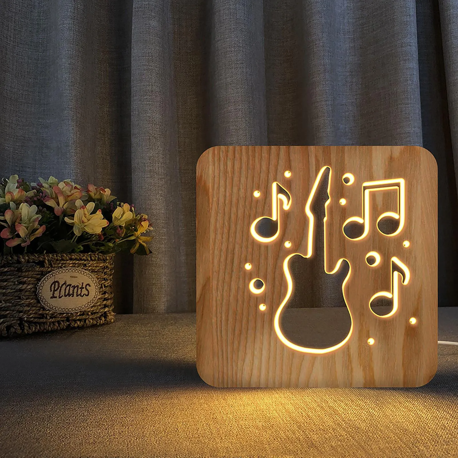 LED Wooden Night Lamps for Bedrooms Table Lamp With 3D Pet Cat Lampshade USB