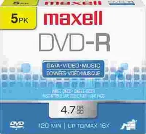 Maxell Dvd-R Discs 4.7Gb 16X W/Jewel Cases Gold 5/Pack