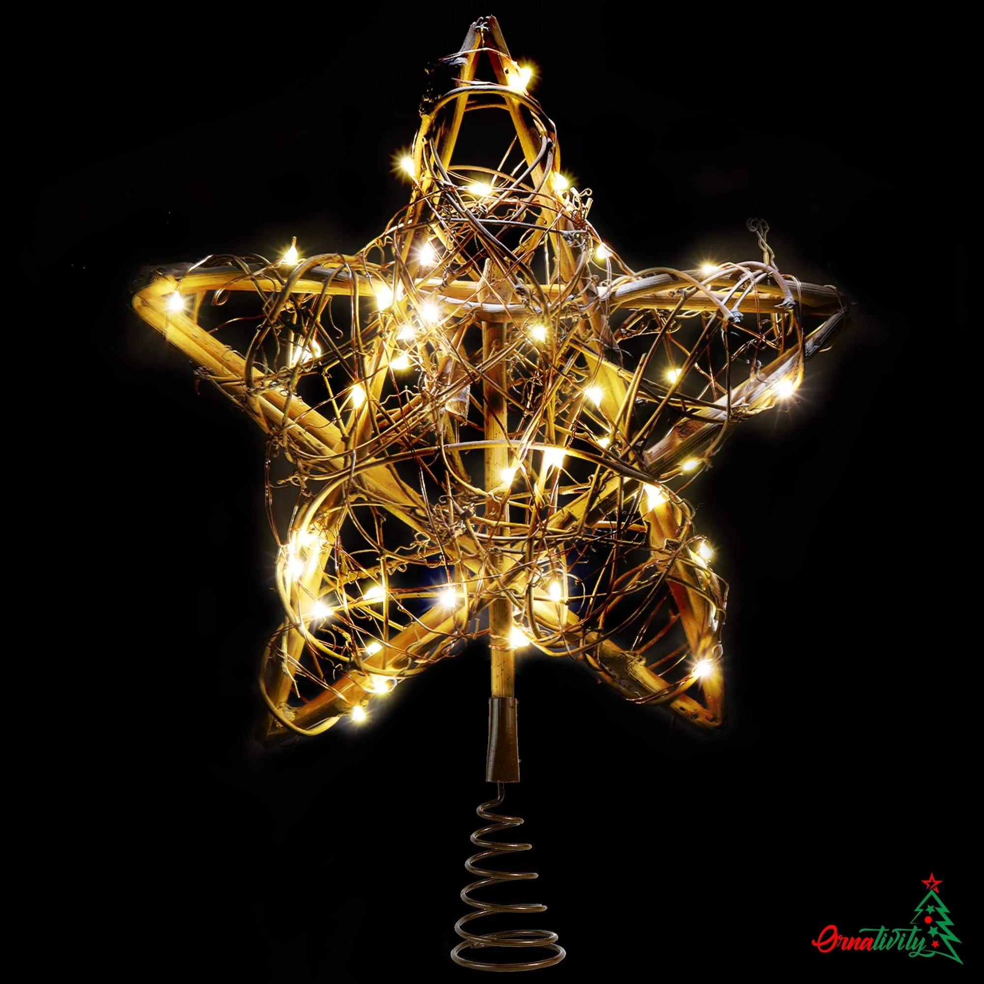 Rattan Star Tree Topper - Christmas Rustic LED Light Up Tree Topper Decoration