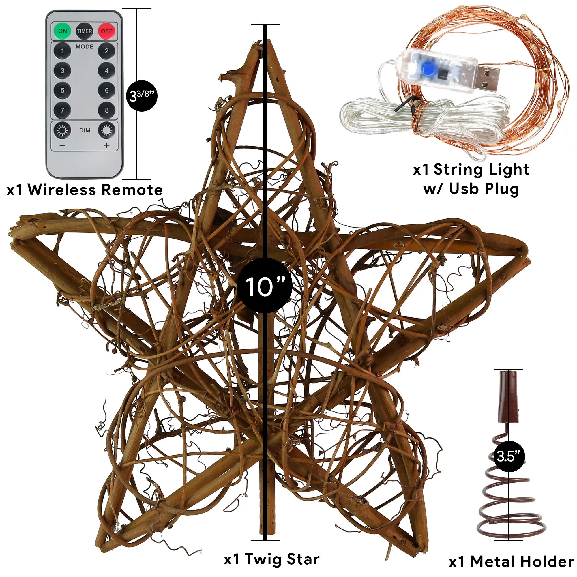 Rattan Star Tree Topper - Christmas Rustic LED Light Up Tree Topper Decoration