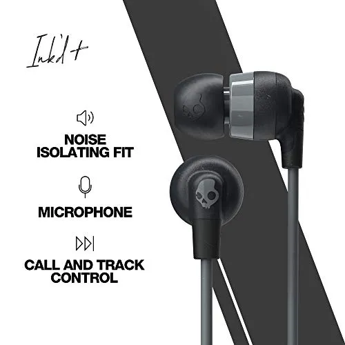 Skullcandy Ink'd  in-Ear Wired Earbuds, Microphone, Works with Bluetooth Devices and Computers -Black Gray