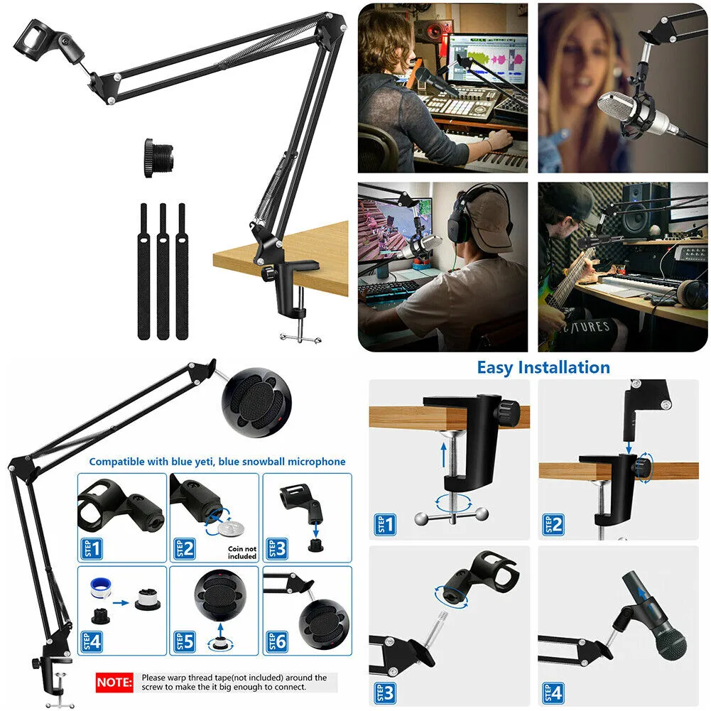 US 1-2 Pc Microphone Stand Adjustable Mic Suspension Boom Scissor Arm Desk Clamp