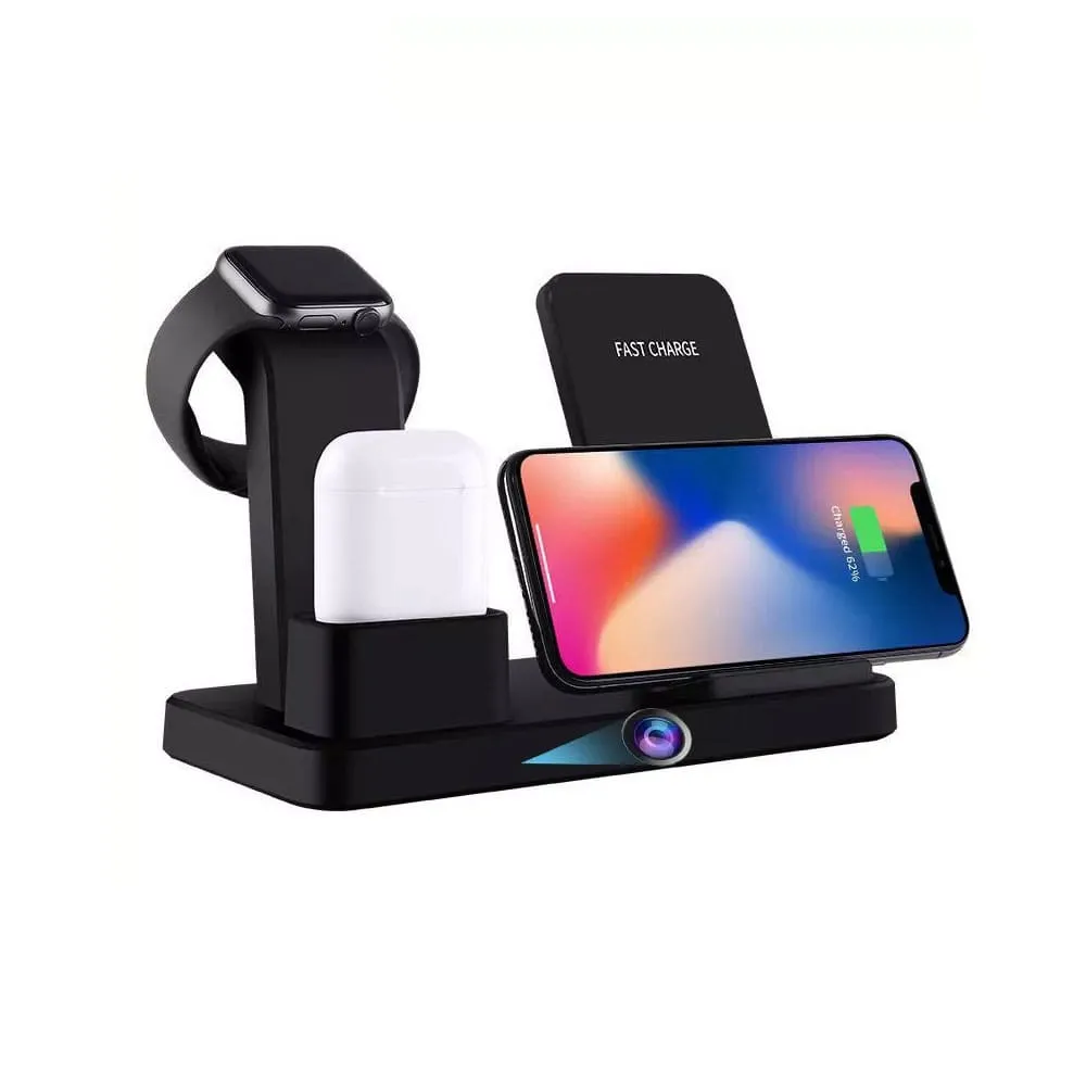 Wireless Charging Station Hidden Security Camera - Easy Live View, Sound & Recording using your Cellphone!