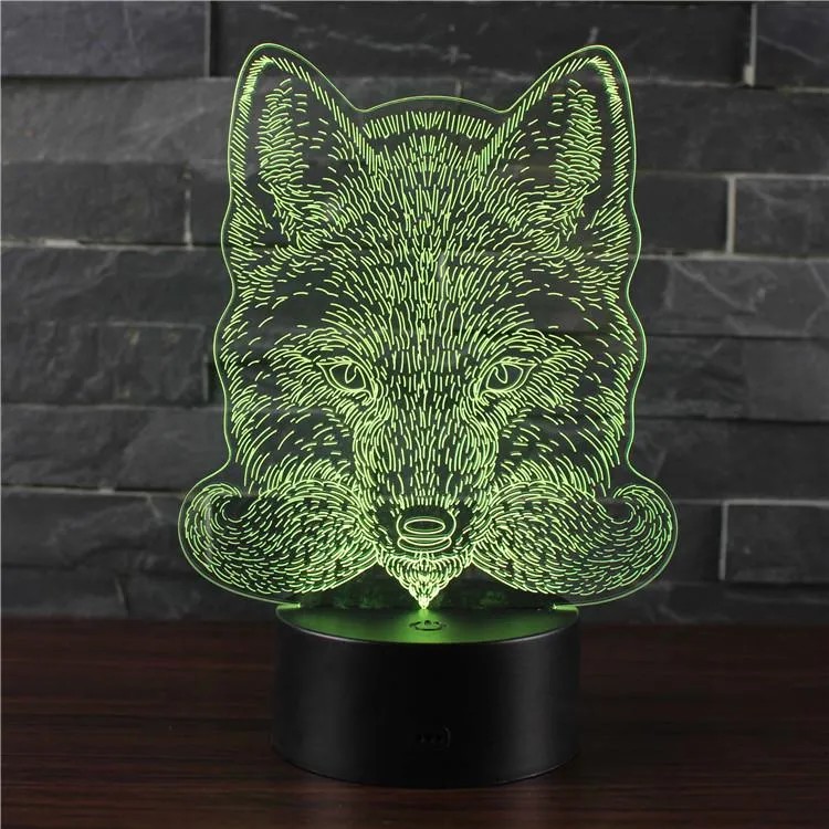 Wolf 3D Night Light Baby 7 Color Chang Touch Remote Control LED USB Desk Table Lamp Bedroom Decor Kids Gift