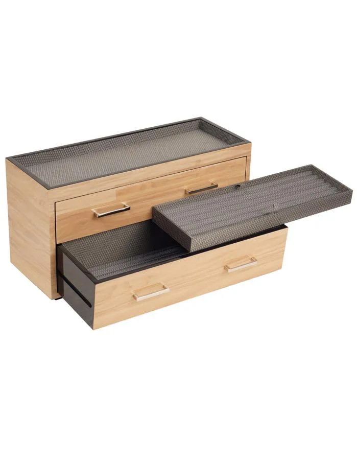 WOLF Meridian Two Drawer Valet&#44; Charging Station & Pen Box - Blonde