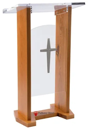 Wood with Acrylic Narrow Pulpit Front Panel-Cross or Plain.